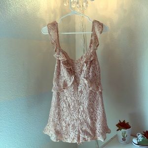 BCBG lace ruffle blush pink romper